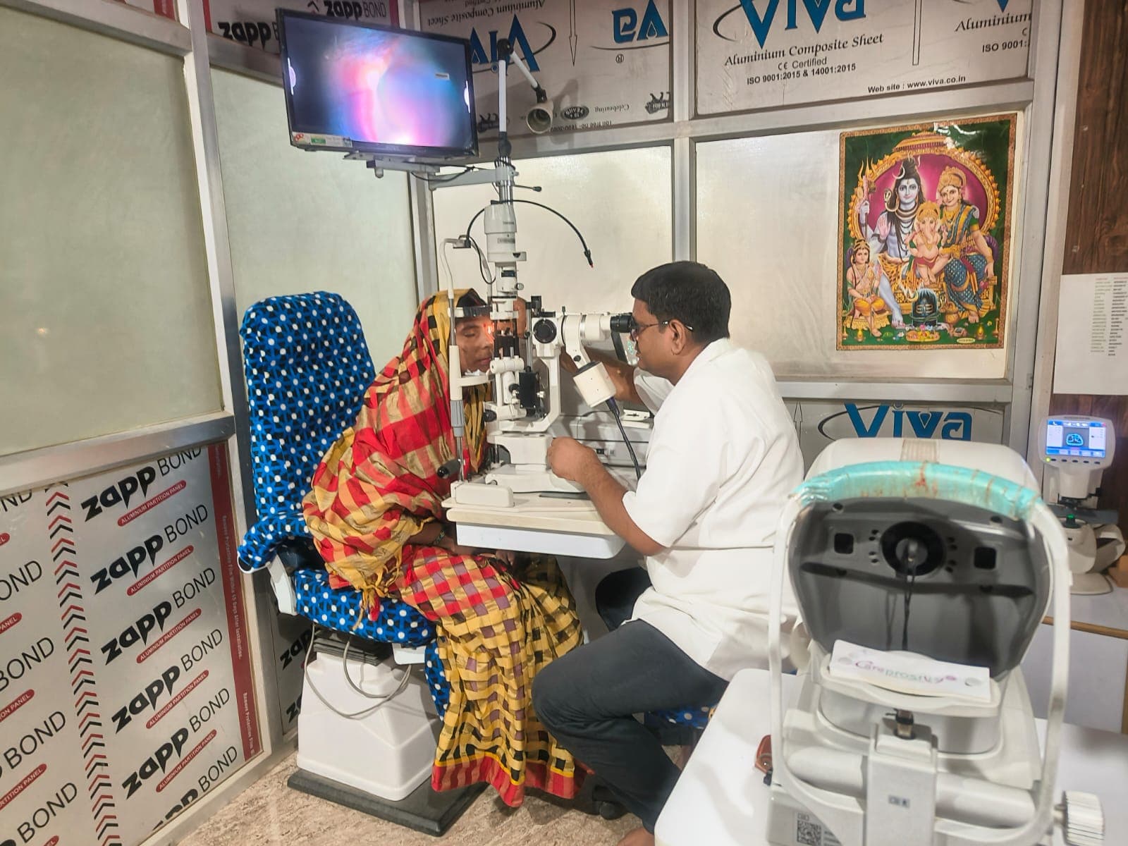An eye examination using a slit lamp at the clinic